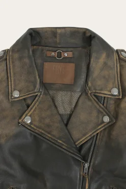 Leather Jackets^Frye Authentic Soft Lamb Crackle Leather Biker Jacket Brown