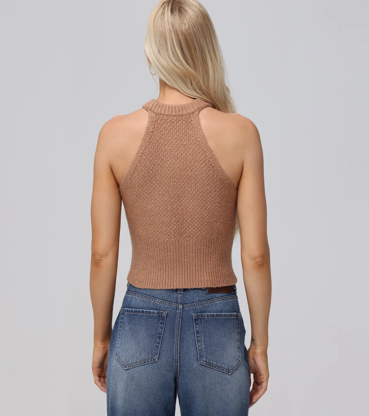 Tops^Frye Cable Halter Sweater Brown