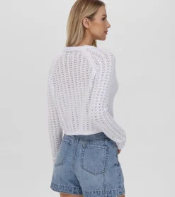 Tops^Frye Cropped Crochet V-Neck Cardigan