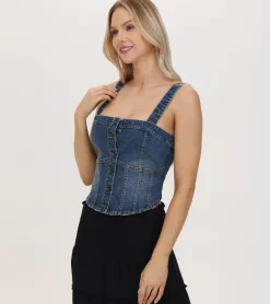 Tops^Frye Denim Bustier Mustang Wash