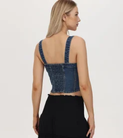 Tops^Frye Denim Bustier Mustang Wash
