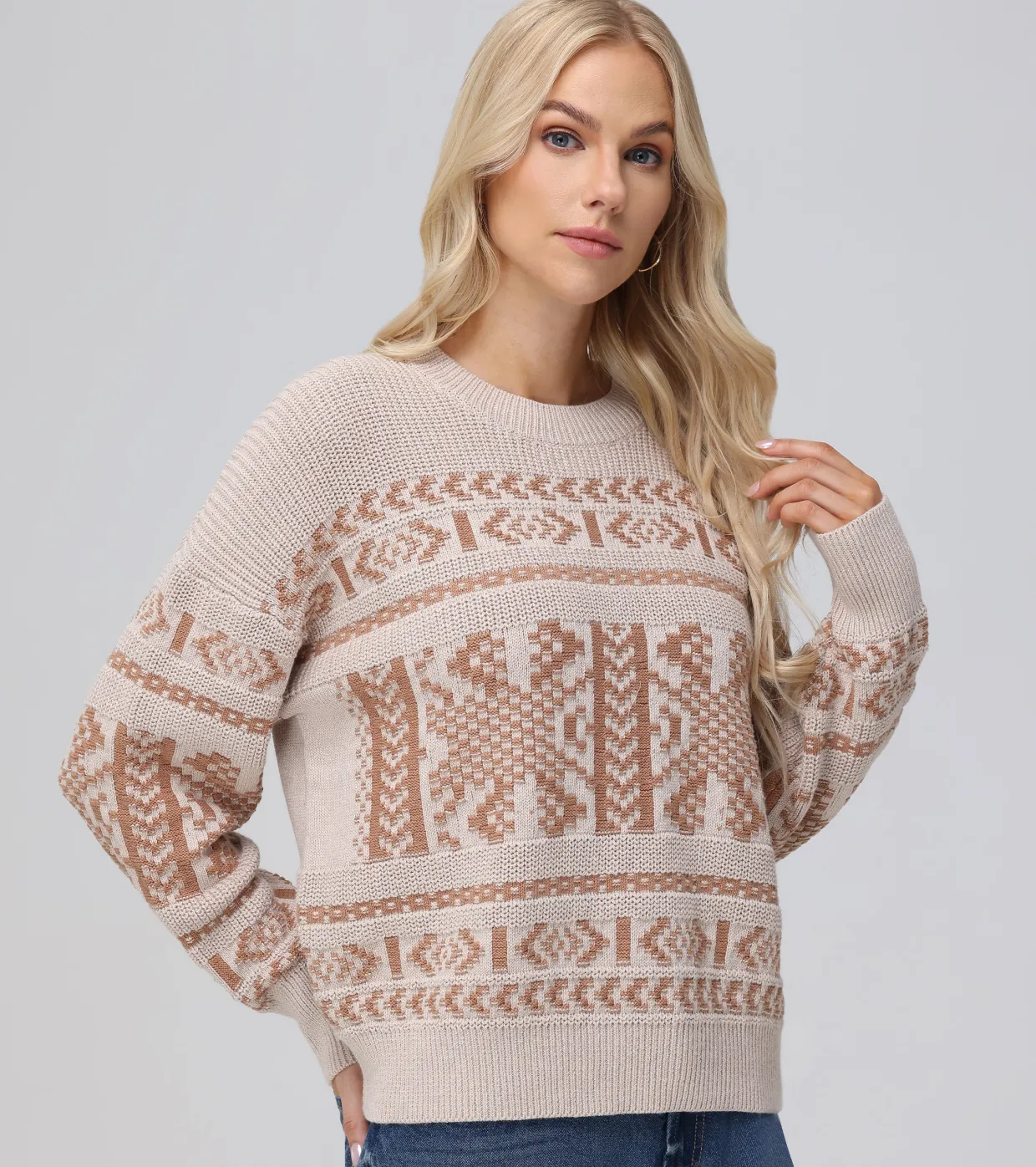 Tops^Frye Fairisle Crewneck Pullover Oatmeal Heather