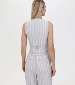 Tops^Frye Linen Striped Button Vest Natural Sand Stripe