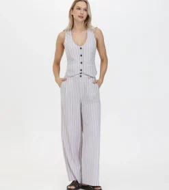 Bottoms^Frye Linen Striped Wide Leg Pant Natural Sand Stripe