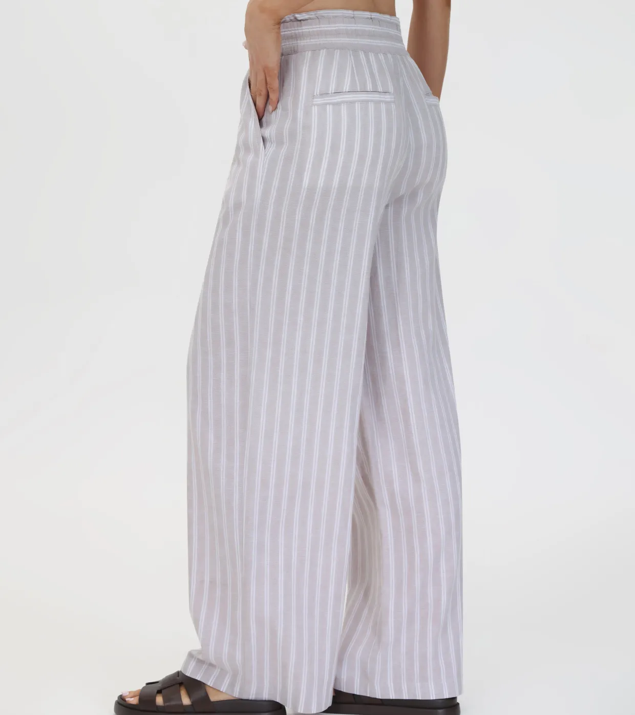 Bottoms^Frye Linen Striped Wide Leg Pant Natural Sand Stripe
