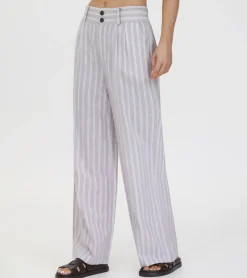 Bottoms^Frye Linen Striped Wide Leg Pant Natural Sand Stripe