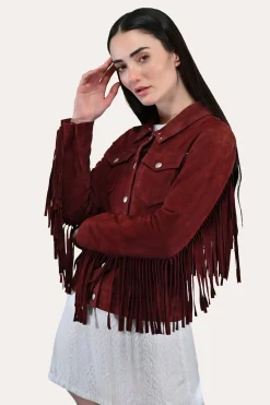 Leather Jackets^Frye Oxblood Fringed Jacket