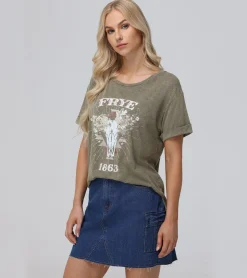 Tops^Frye Rolled Cuff Graphic Tee