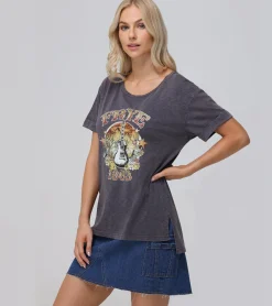 Tops^Frye Rolled Cuff Graphic Tee
