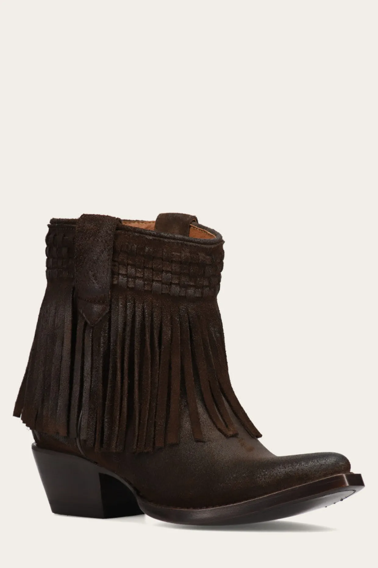 Booties^Frye Sacha Short Fringe Bootie