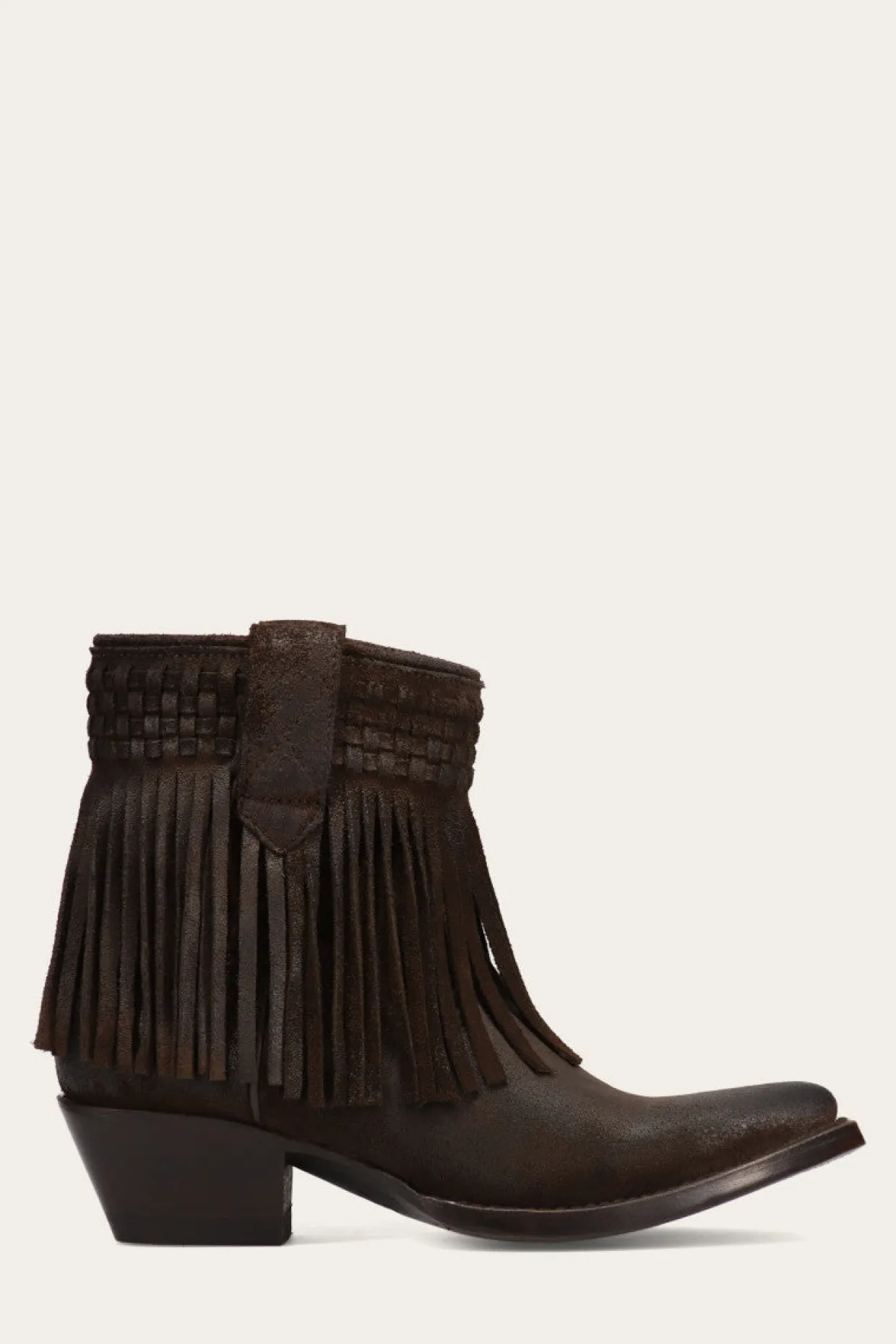 Booties^Frye Sacha Short Fringe Bootie