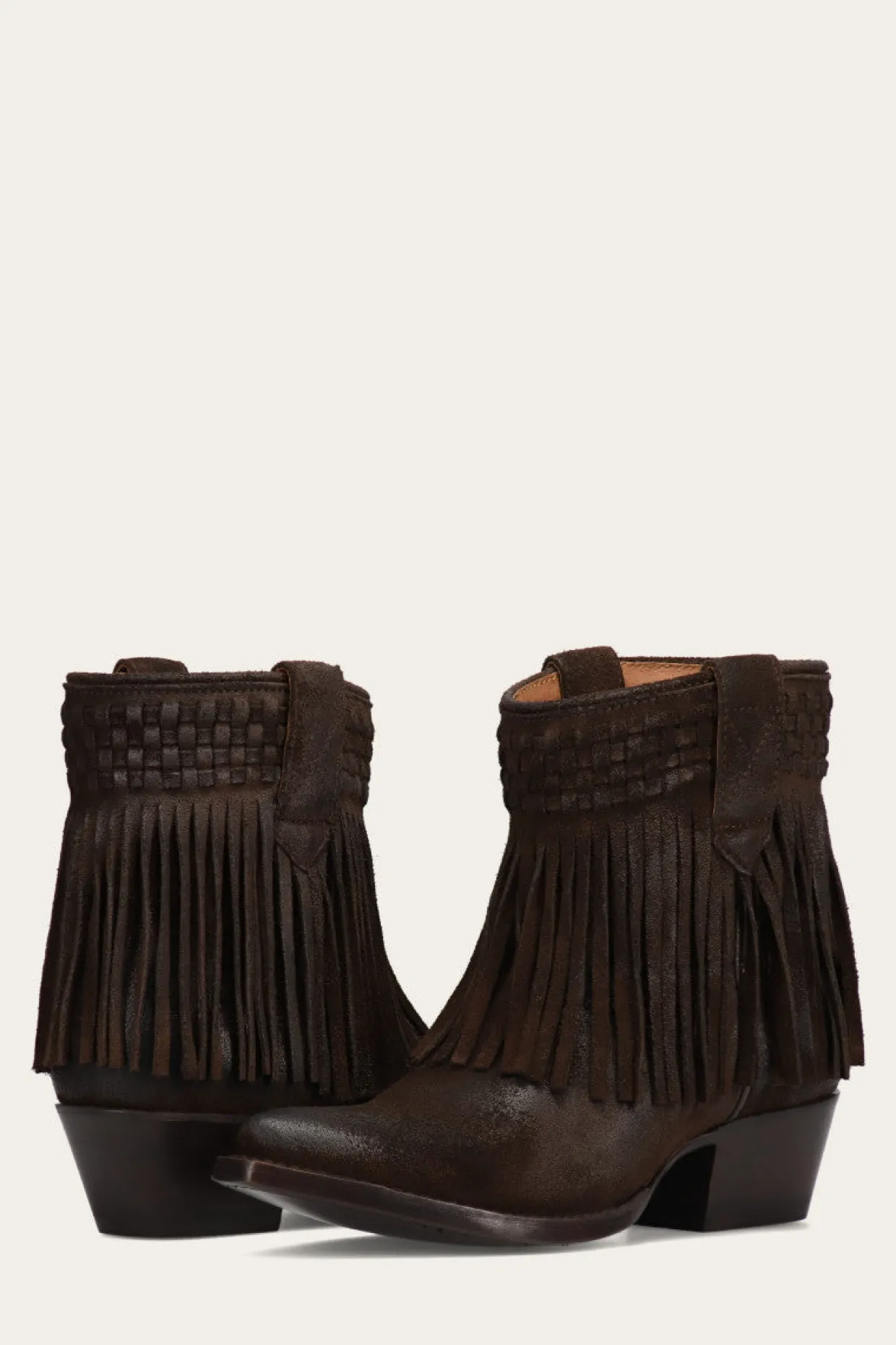 Booties^Frye Sacha Short Fringe Bootie