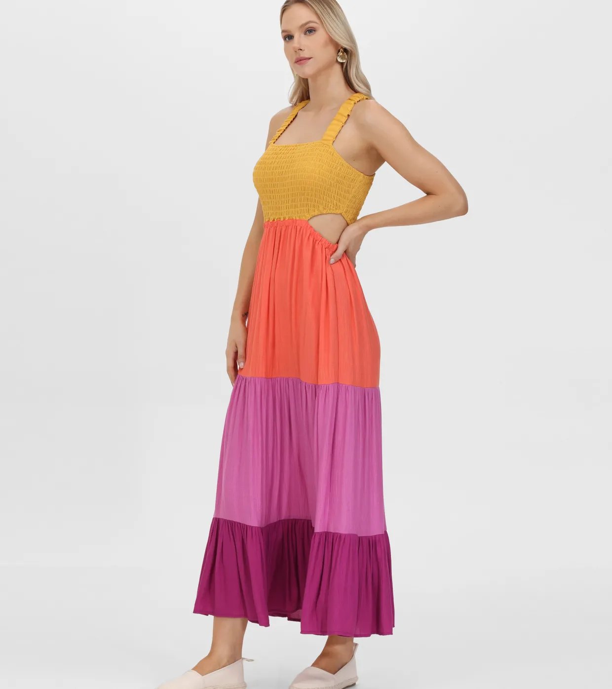 Dresses^Frye Smocked Color Block Maxi Dress Oaxaca Combo