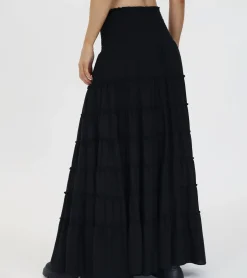 Bottoms^Frye Smocked Tiered Maxi Skirt Black Beauty