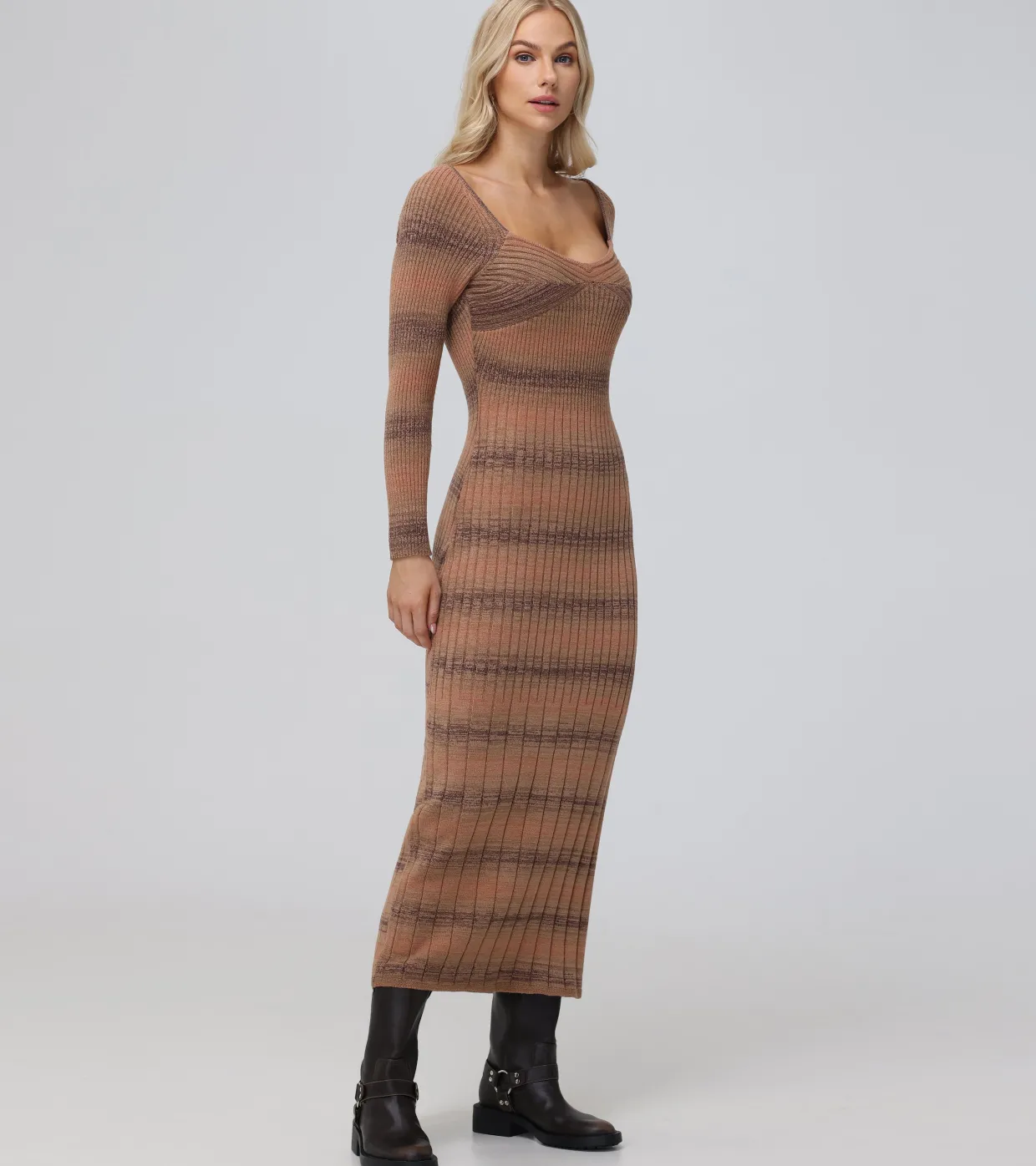 Dresses^Frye Sweetheart Neck Space Dye Sweater Dress Brown