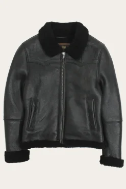 Leather Jackets^Frye Women's Leather Jacket With Sherling Collar And Cuffs Black