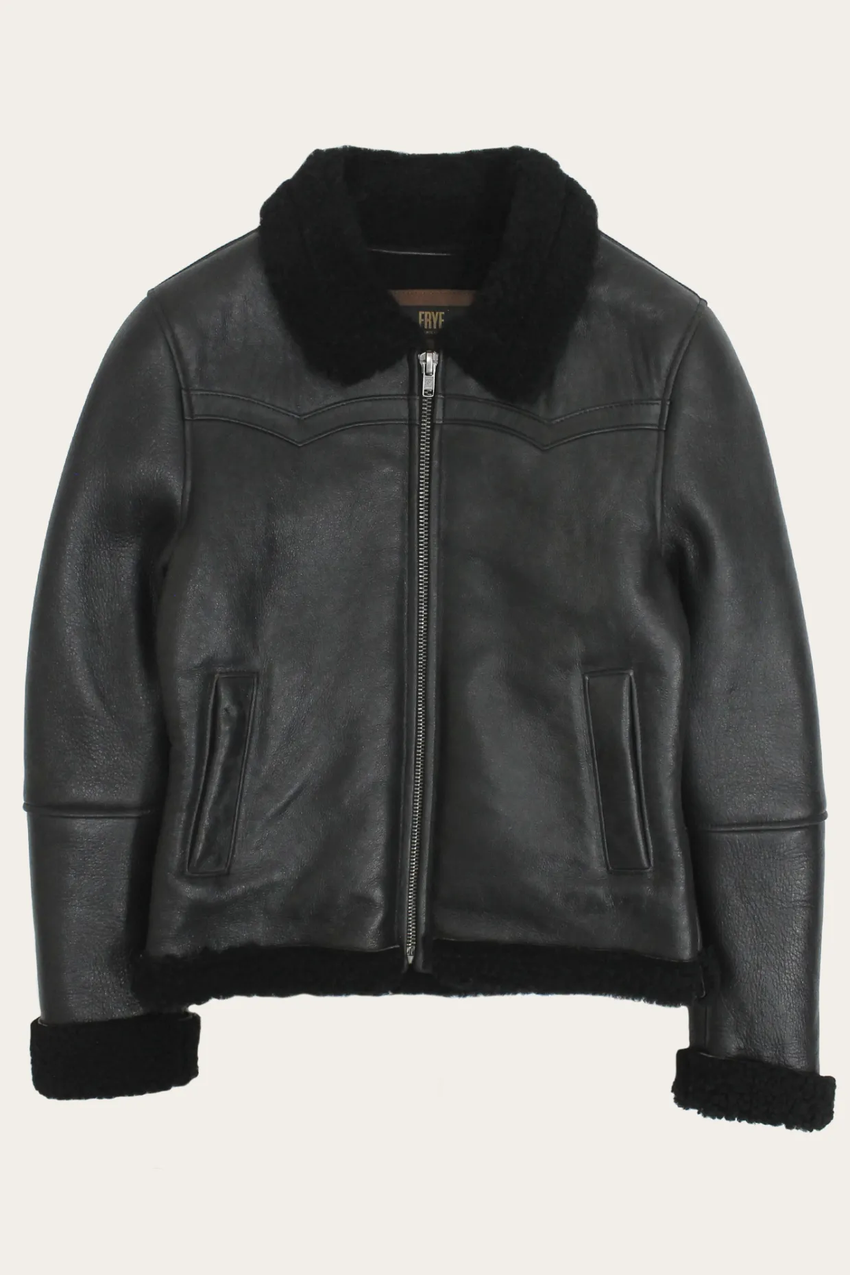 Leather Jackets^Frye Women's Leather Jacket With Sherling Collar And Cuffs Black