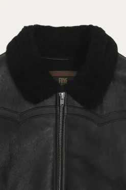 Leather Jackets^Frye Women's Leather Jacket With Sherling Collar And Cuffs Black